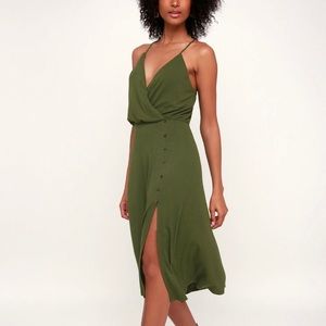 Olive Green Ribbed Midi Dress